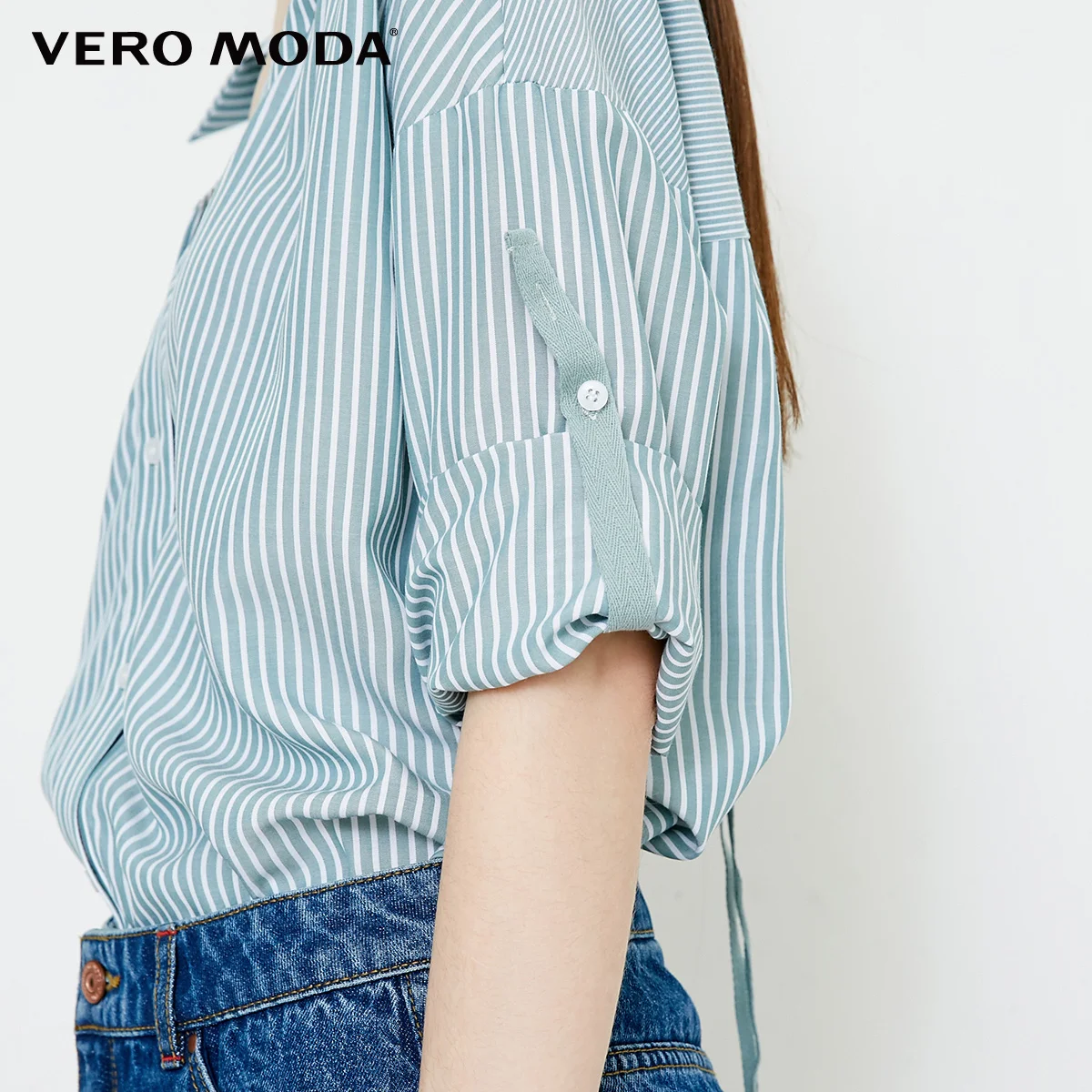 Женская рубашка в полоску с рукавами 3/4 и воротником на шнуровке Vero Moda | 318331525|