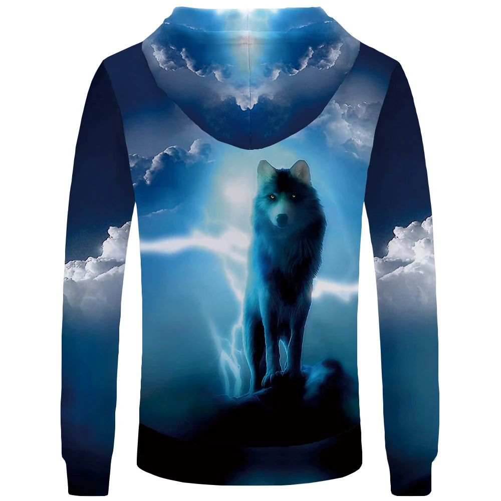KYKU وولف هوديس الرجال البرق ملابس رجالي سحابة جيب الحيوان Hoddie البلوز كبير حجم 3d هوديس مقنع الهيب هوب عارضة