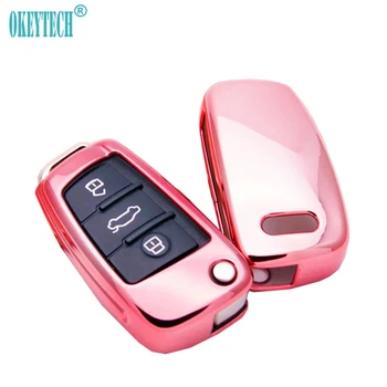 

OkeyTech TPU Car Key Chain Holder Cover Case Skin Protect Flip Folding For Audi A2 A3 A4 A6 A6L A8 S6 Q7 TT 2008 2009 2010 2011