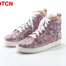 Шикарная лакированная кожа женская повседневная обувь на шнуровке блестящие туфли на плоской подошве фирменный дизайн высокие серебряные красные туфли розовые кроссовки 42