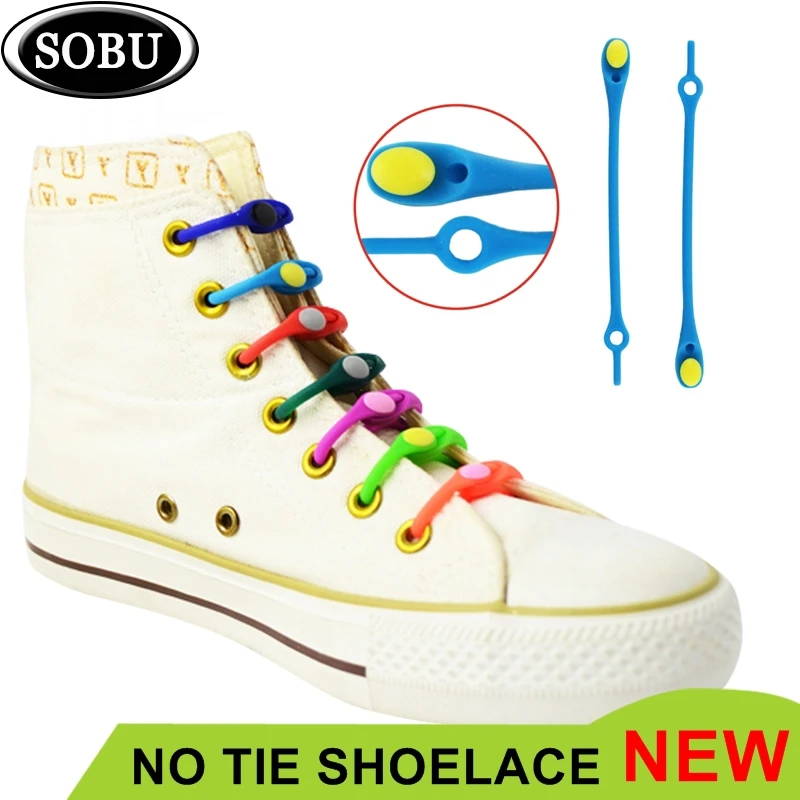 

Free shipping 12pcs/lot Black Round Shoelaces Lock Laces Creative No Tie Shoelaces Elastic Silicone Shoe Lace