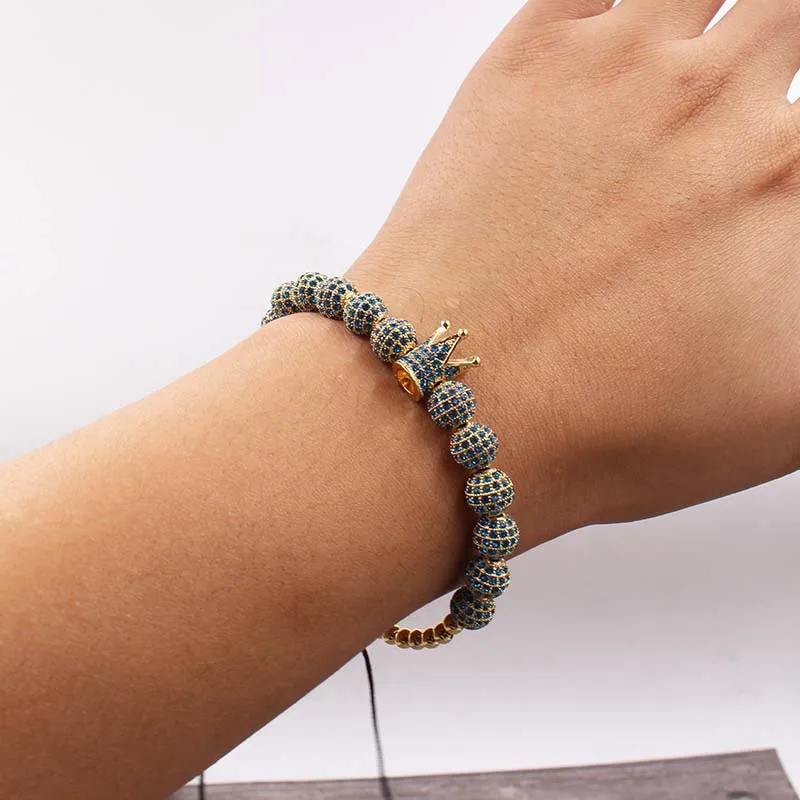 Wholesale fashion men bracelet jewelry Braiding Macrame CZ copper beads Crown Bracelets for women pulseira masculina bileklik