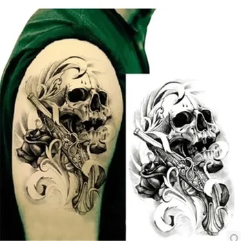 

1PC Waterproof Temporary Tattoos Sexy Black Death Skull Shoulder 3D Tattoo Men Henna Fake Tattoo Sleeve Arm Sticker For Body Art