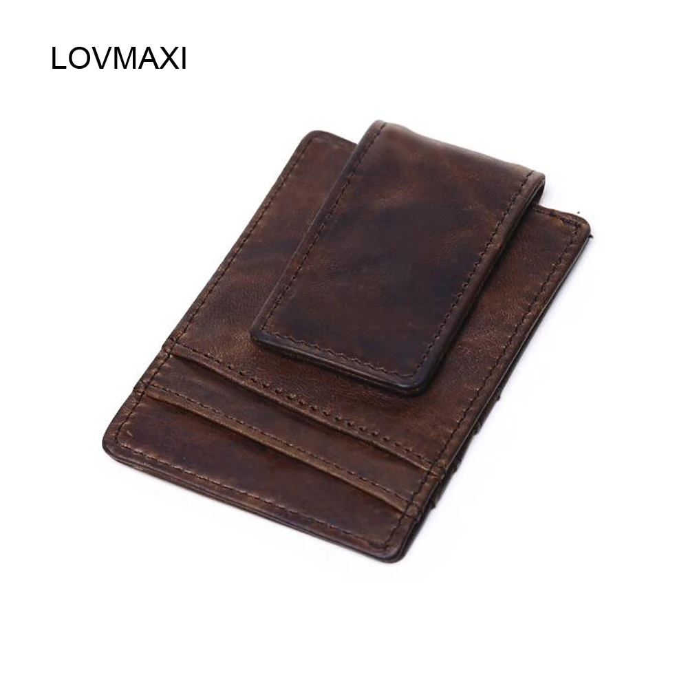 LOVMAXI винтажные кошельки из натуральной кожи мужские Зажимы для денег короткий
