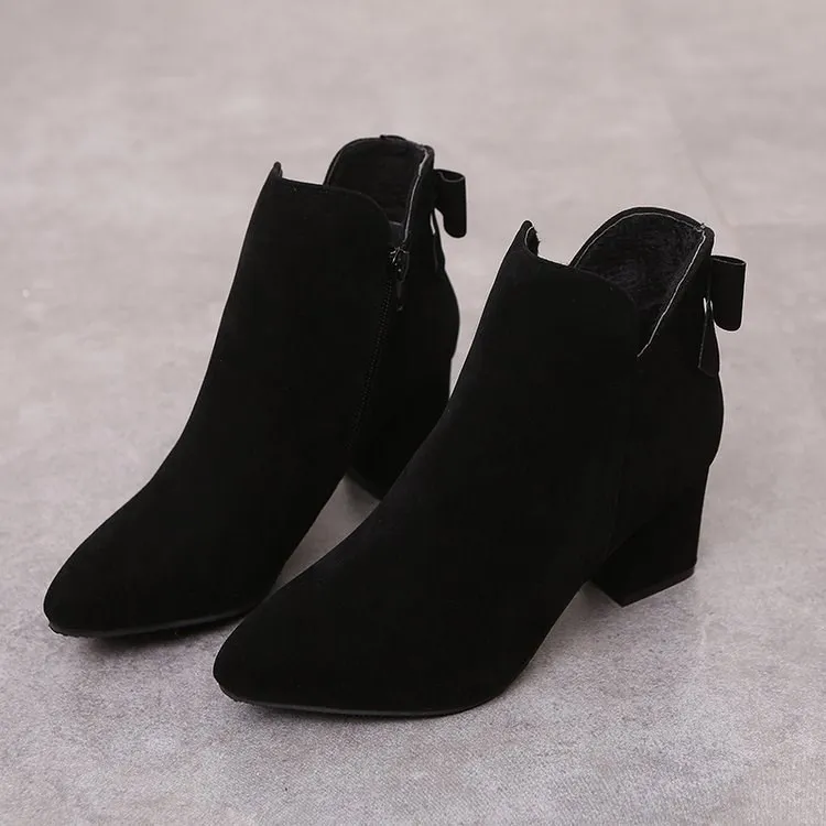 

2018 new rear bow scrub short booties thick with zipper Martin boots high heels.