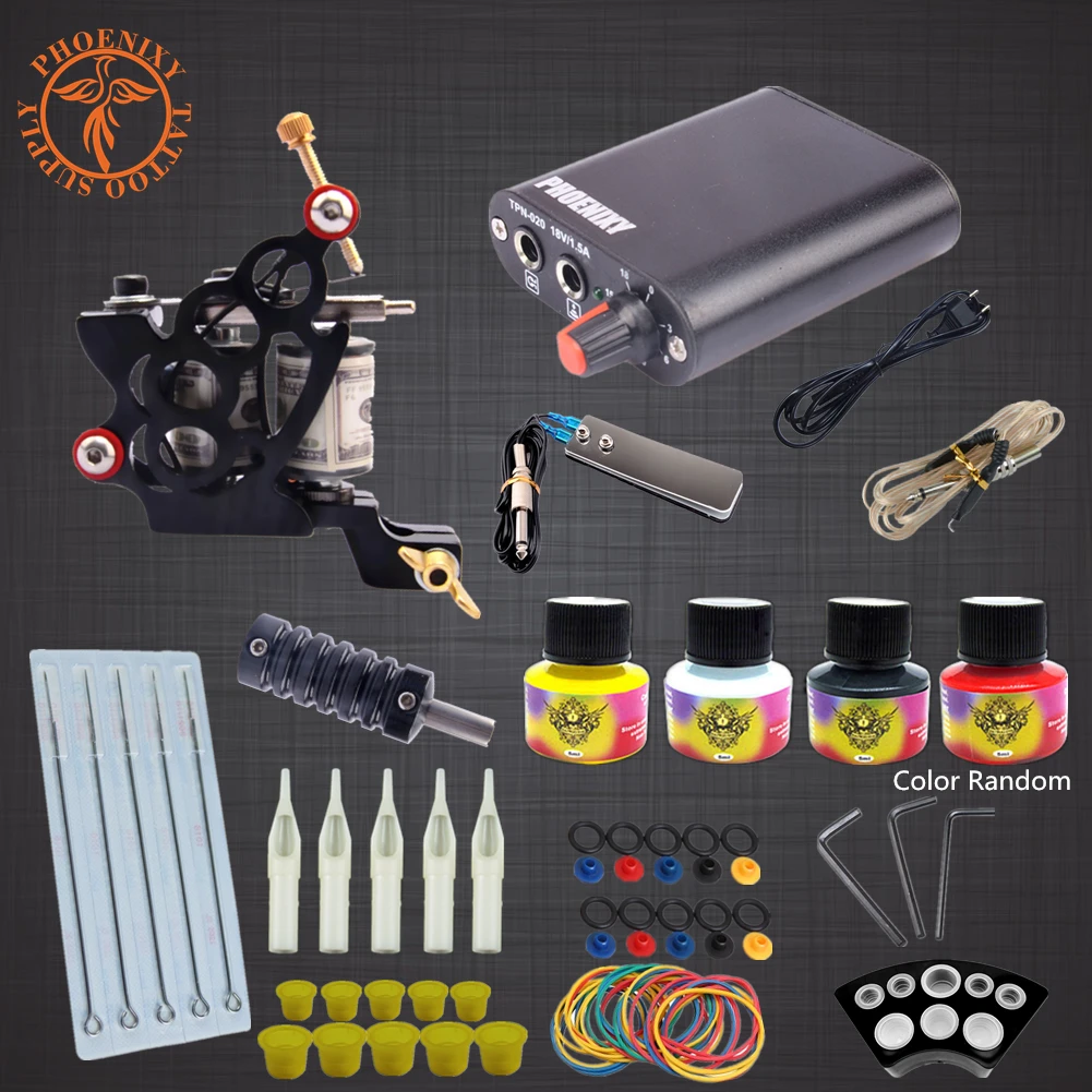 Professional Tattoo Kit 2 Tattoo Machines 4 Colors Ink Set Power Supply