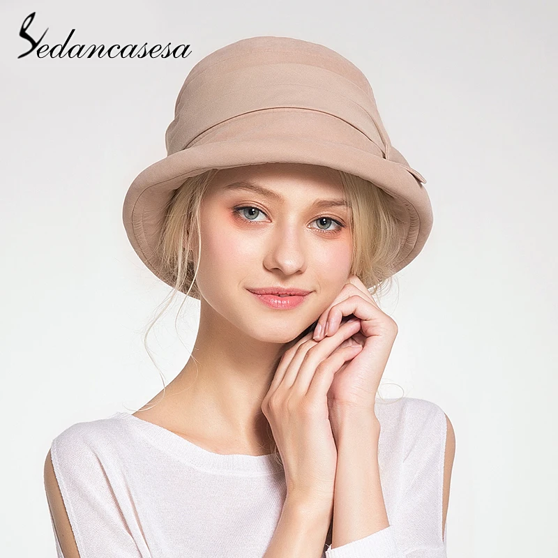 Sedancasesa, новинка, весна-осень, женская шляпа, одноцветная, пляжная шляпа от солнца, Панама, шапки ручной работы, бант, хлопковые шапки для женщин