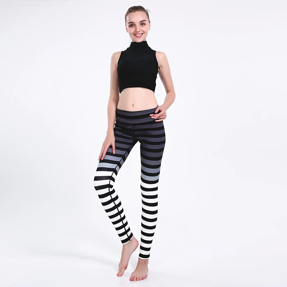 

Womens Gradient Color Yoga Pants High Elastic Black Blue Red Purple Gradient Striped Bodybuilding Jogging Trousers 7 Patterns