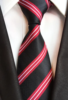 

Wholesale 8cm Men Woven Tie Black with Red Fashion Striped Necktie