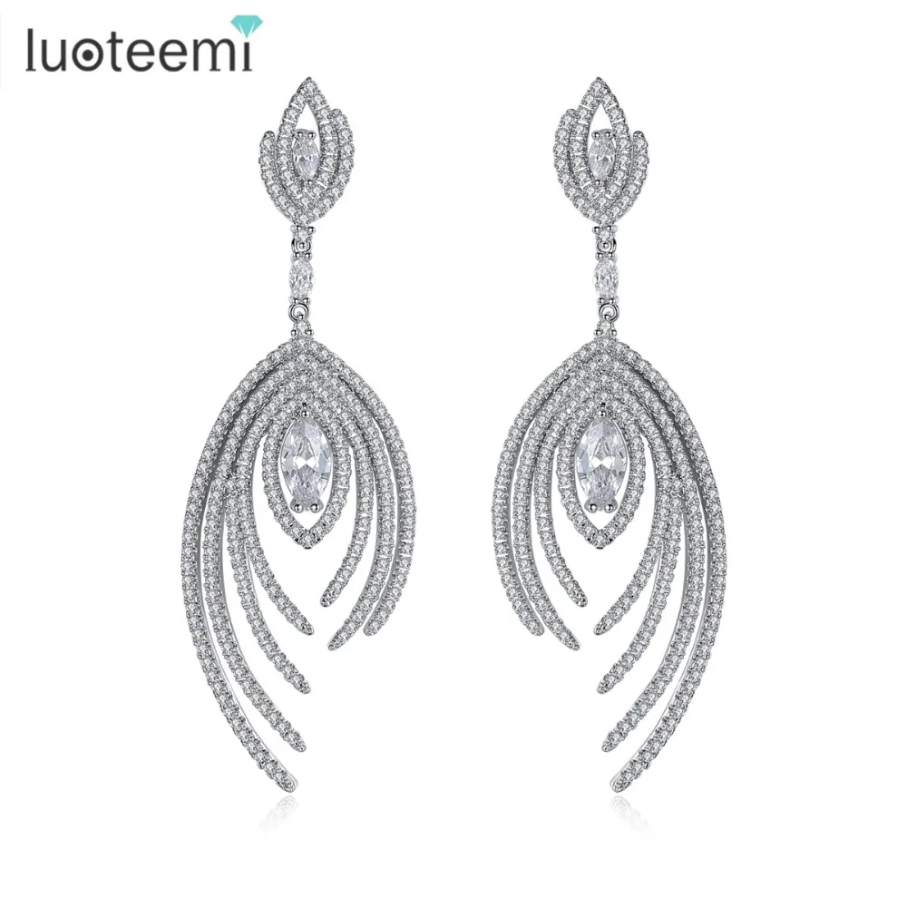 LUOTEEMI New Christmas Gifts Handmade Big Dangle Brincos Luxury Full Shiny CZ Crystal Drop Earrings for