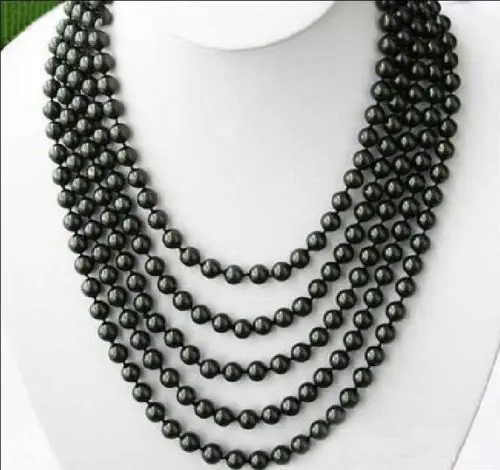 

huij 001847 surprising 100 inch 9-10mm Tahitian black pearl necklace 14K