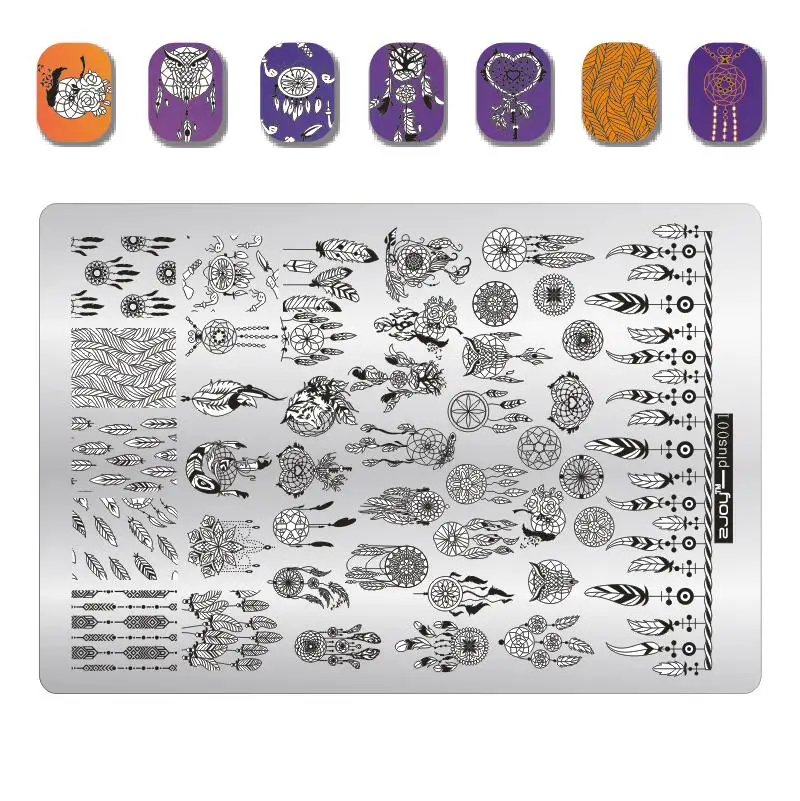 ZJOY PLUS-plantilla grande de atrapasueños para uñas, placas de estampado 3D para manicura, 14,5x9,5 cm, 1 unidad