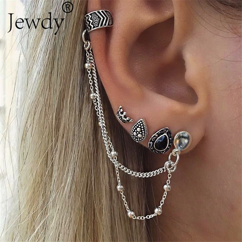 

4 Pcs/Set New Fashion Boho Silver Crown Crystal Stud Earrings For Women Vintage Leaf Earring Set Boho Punk Accessories