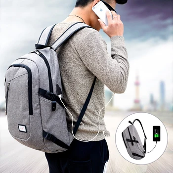 

1 Pcs Men Polyester Big School Book Backpack for Teenager USB Charge Interface Fashion Men Travel Backpack