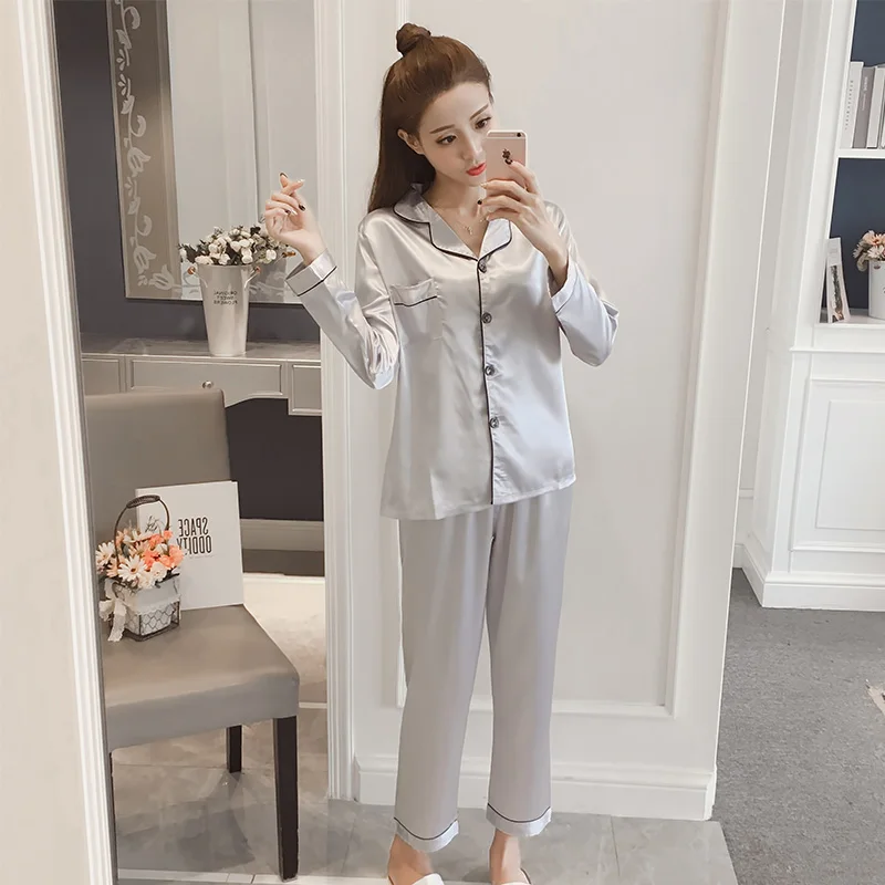 

Women Pajama Sets Silk Satin Pijama Long Sleeve Pajamas Two Piece Sets Sleepwear New Fashion Large Size Pyjamas Nightwear