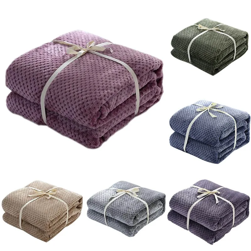 Honey Comb Coral Fleece Blanket Plain Dyed Washable Summer Throw Soft Warm Nap Sofa Cover Bedspread