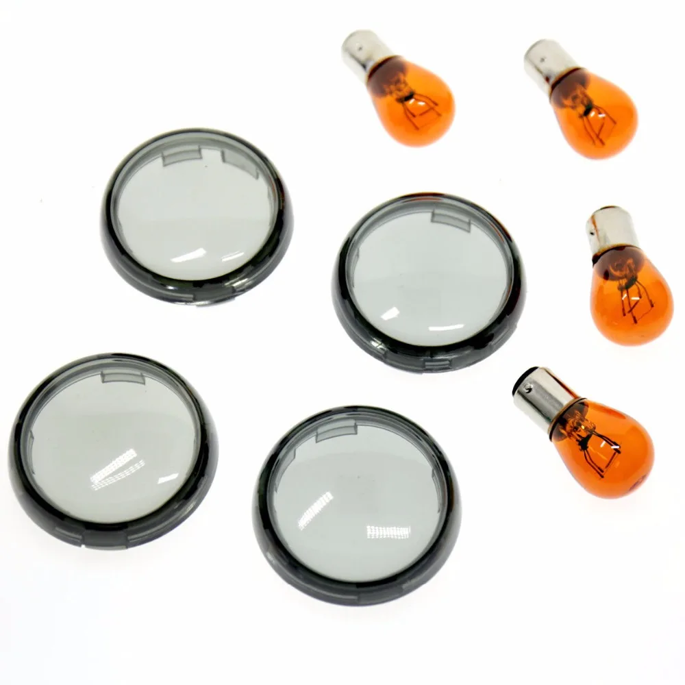

4 X Turn Signal Smoke Lens Cover&Light Bulb For Harley Dyna Sporster 883 Softail 86-17