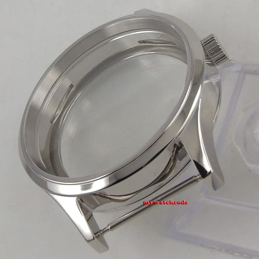 Полированный 43 мм стерильный стальной чехол для часов сапфировое стекло подходит для движения eta 6498 6497