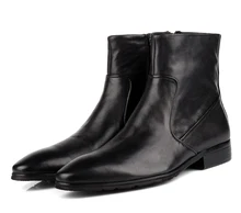 TOP QUALITY moda preto botas de tornozelo dos homens botas de couro genuíno sapatos de inverno da motocicleta dos homens