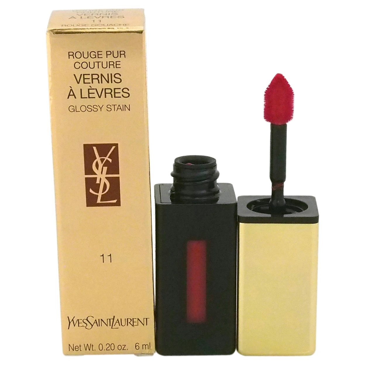 Rouge Pur Couture Vernis A Levres Glossy Stain - # 11 Rouge Gouache by Yves Saint Laurent for Women - 0.2 oz Lip Gloss