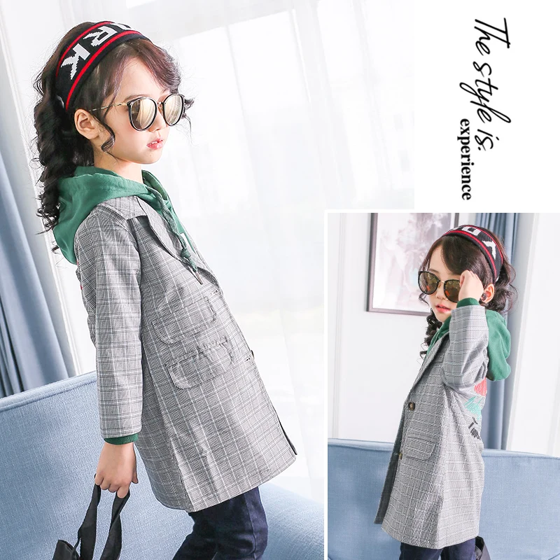 

Girls Suit 3 4 5 6 7 8 9 10 11 12 Years Plaid Kids Jacket Autumn New Fashion Children's Coats Long Sleeve Teenager Clothing