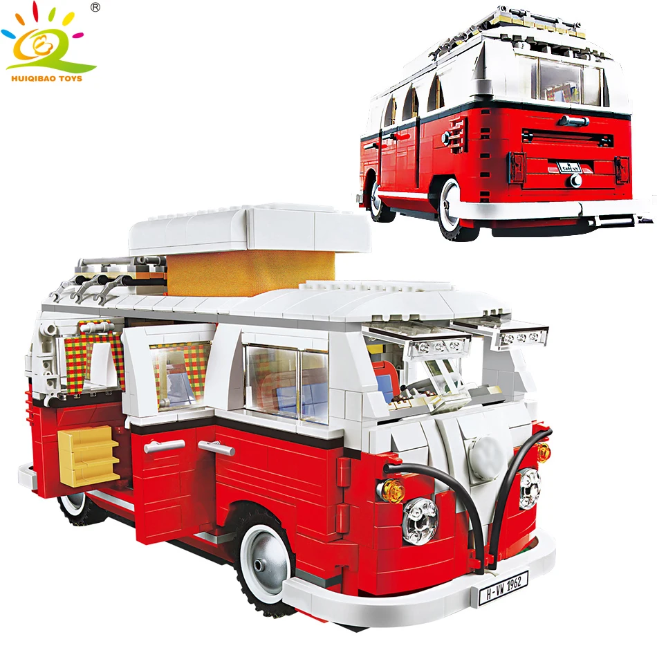 

HUIQIBAO TOYS 1334PCS City Camper Bus T1 Building Blocks for Children Compatible City Technics Speed racing car Bricks