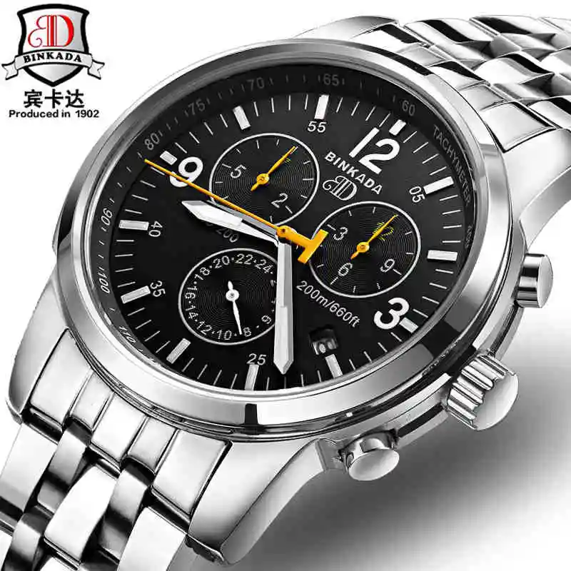 

Original BINKADA Men Automatic Watches Men Luxury Brand Full Steel Waterproof 30m Business Mechanical Wristwatches For Male