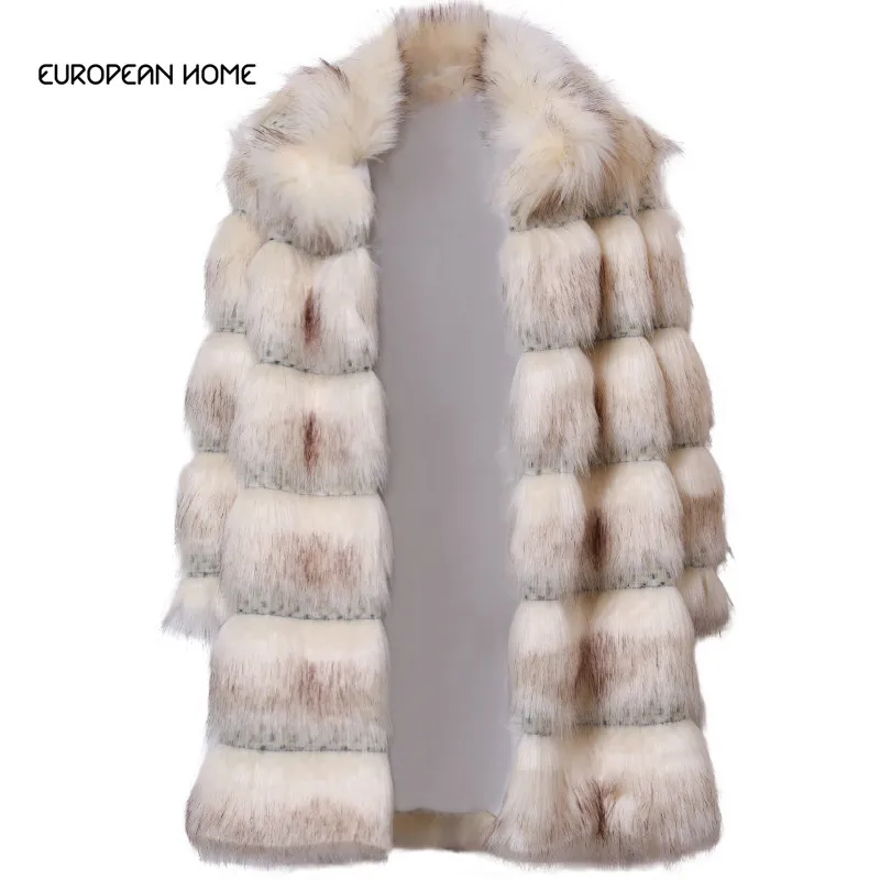 

Winter Thick Warm Fur Coat Women Clothes Plus Size Rabbit Fur Patchwork Long sleeve Faux Fur Elegant Long Coat Female