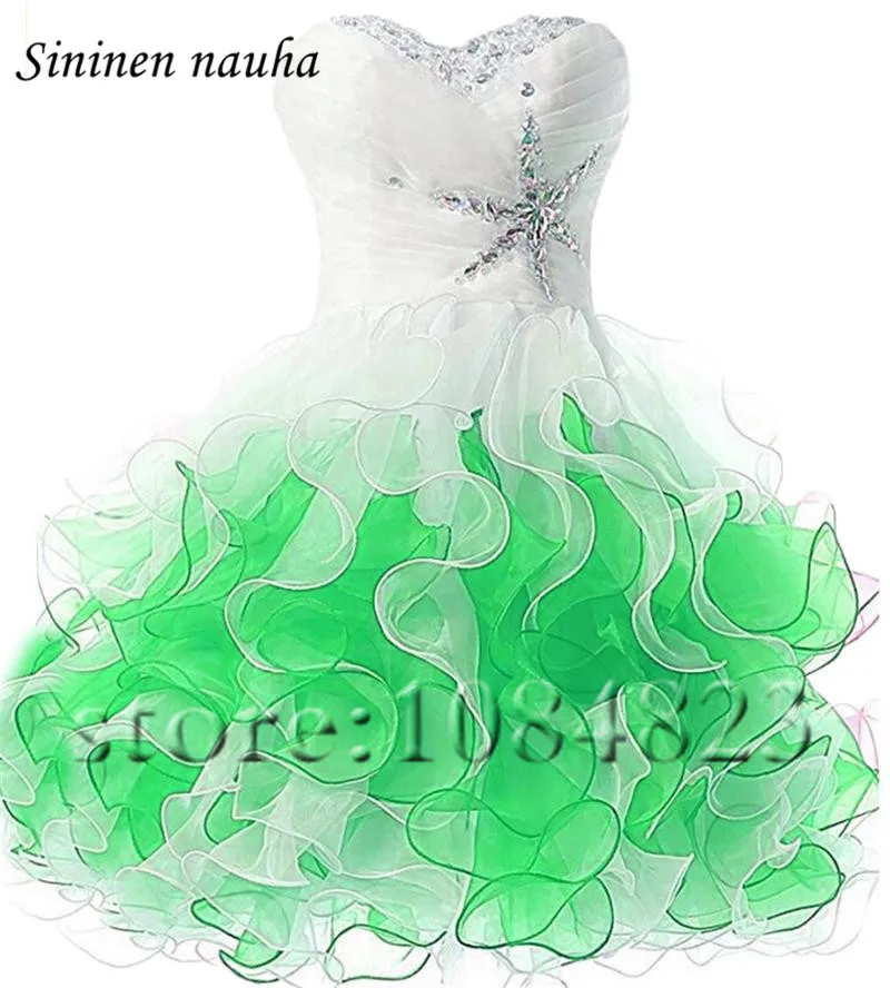 Короткое платье для выпускного вечера платья для выпускного вечера милое бальное платье на шнуровке с бисером вечерние недорогие вечерние платья для вечеринок 34 - Цвет: white green