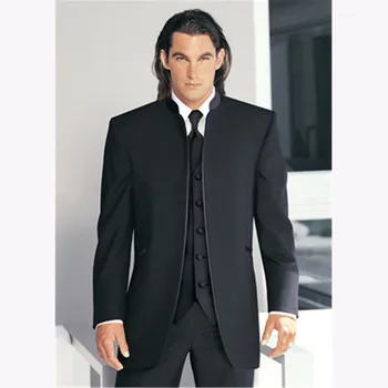 

Custom Made Big Boss Black Flat Collar Groomsman Mens Suits Bridegroom Tuxedo Best Men Wedding Suit 2017 (Jacket+Pants+Vest)