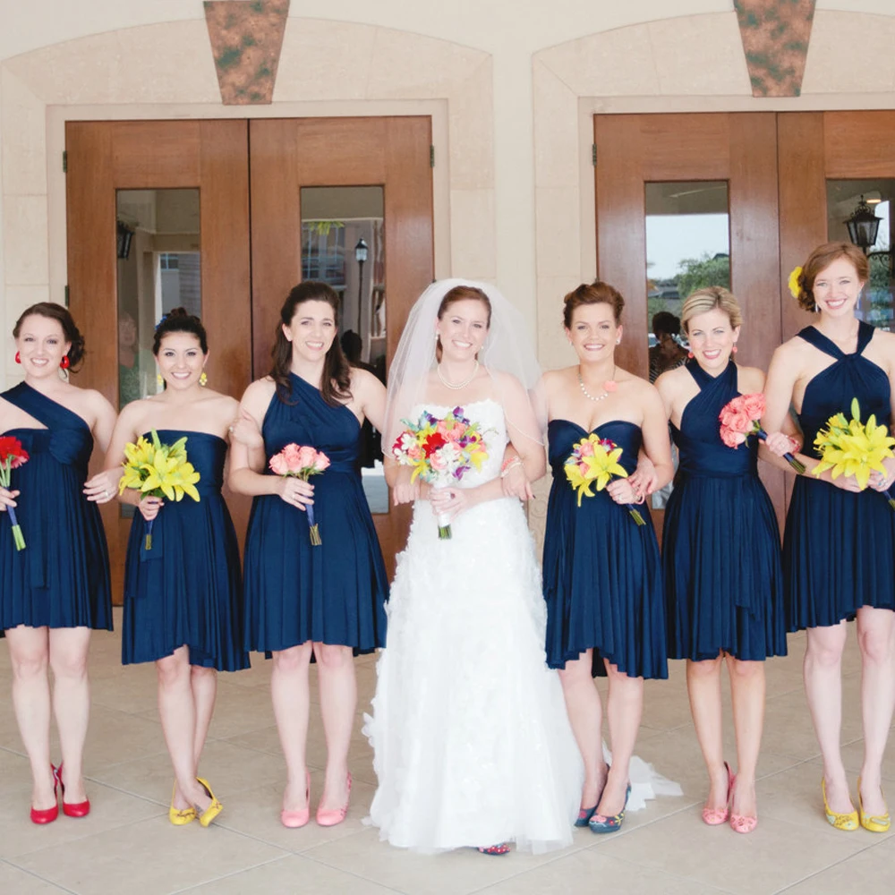 Convertible Bridesmaid Dresses Knee Length Charcoal Grey A Line