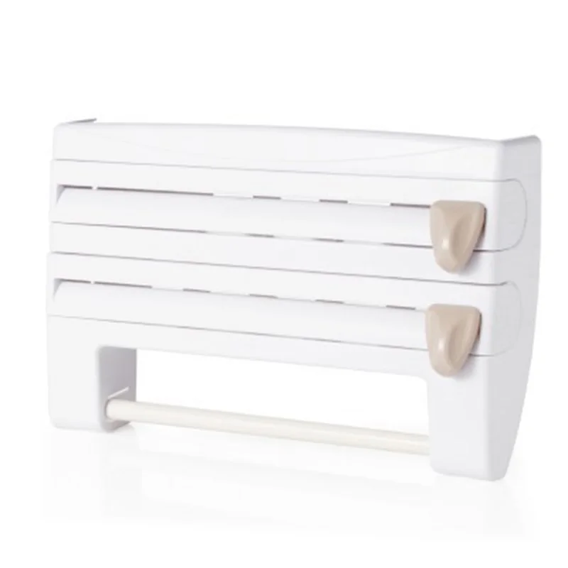 

PXMOI Plastic Refrigerator Cling Film Storage Rack Wrap Cutter Wall Hanging Paper Towel Holder Kitchen Organizer Towel Shelf
