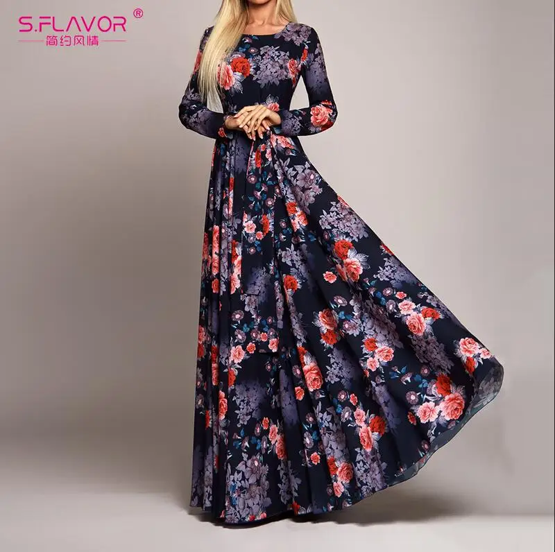 Женское длинное платье-халат S.FLAVOR, элегантное облегающее платье бохо с длинным рукавом, длинное праздничное платье, весна-лето - Цвет: purple