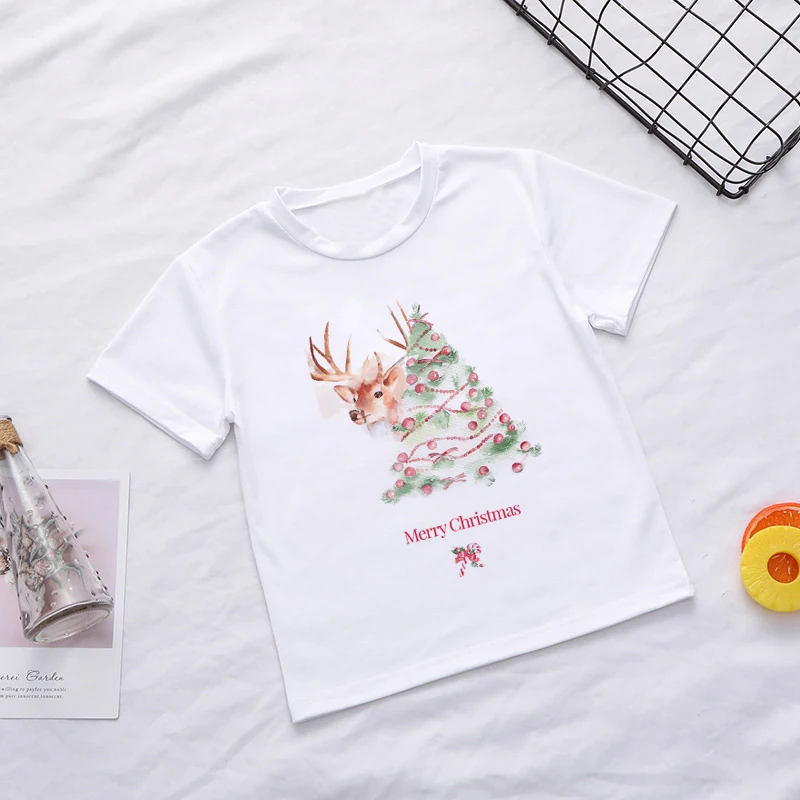 New Shirt Baby Girl Leisure Fashion Christmas Elk Print Design Kids T-shirt Funny Summer Short Sleeved Boys Clothes O-neck