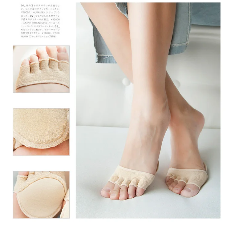 Женские мягкие хлопковые носки с подкладом, силиконовые Нескользящие носки с открытым носком и невидимой подушкой для ног