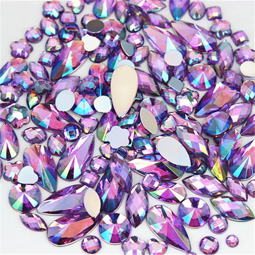 18g About 300pcs Mixed Shape Sizes AB Acrylic Rhinestones 3D Nail Art Rhinestones Non Hotfix Flatback Stones Decorations MC4000