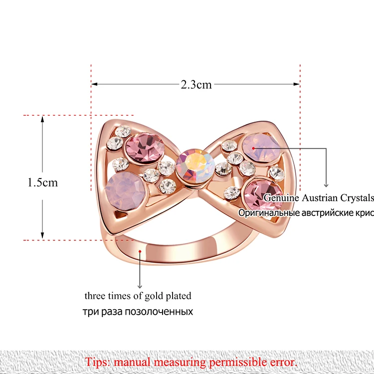 Модный aenine розовый горный хрусталь Бант кольца розовое золото цвет кристалл микро-вставленные Свадебные кольца ювелирные изделия anillos R150750234R