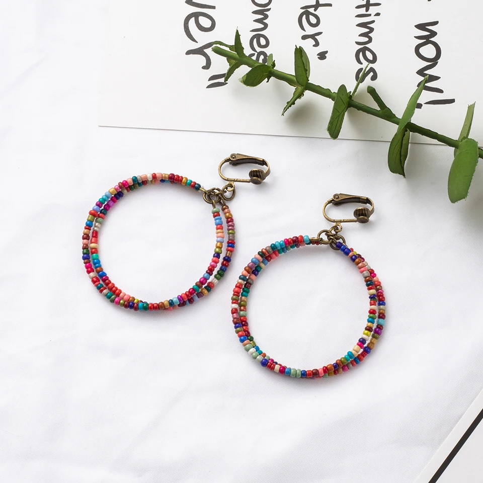 Rainbow Colors Beads Round Dangle Drop Earrings for Women Female 2018 Wedding Anniversary Party Earrings Jewelry Accessories