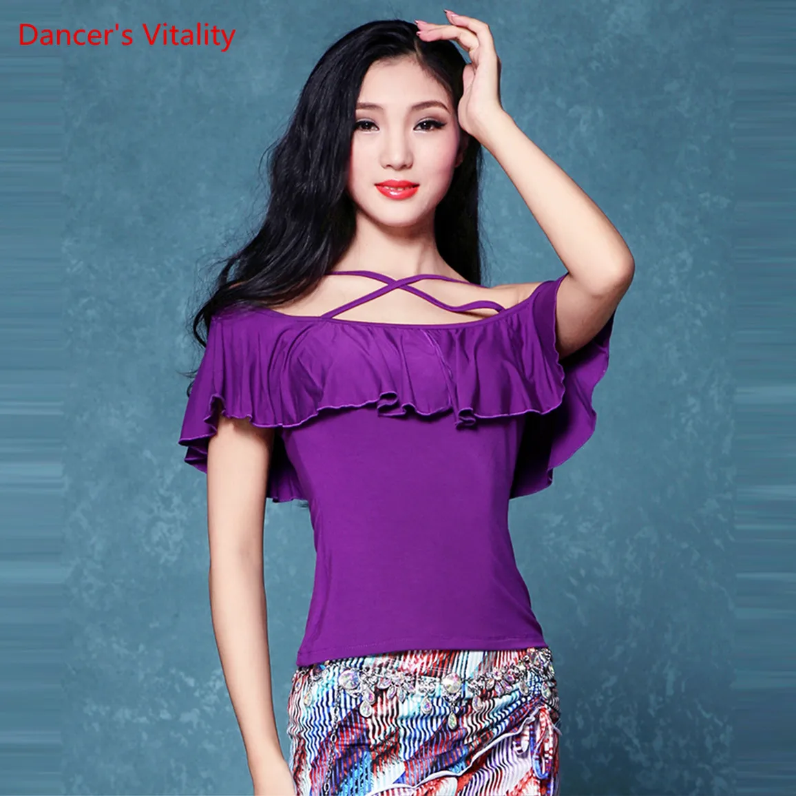 

2019 Belly Dance Sexy Modal Top Ruffled Oriental Dance Performance Competition Tops 3 Colors Free Delivery