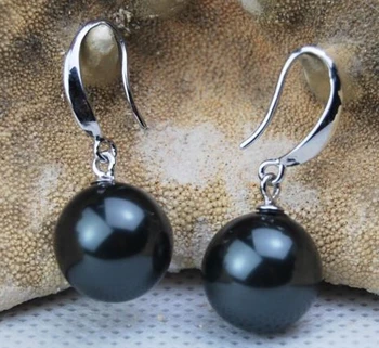 

free shipping $wholesale_jewelry_wig$ HOT Huge AAAA+ 16mm Black South Sea Shell Pearl Earring Gold