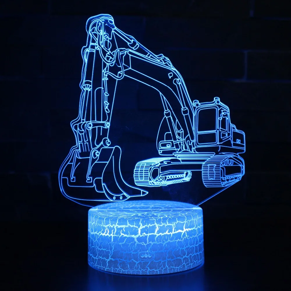 Экскаватор красочные голограммы привело 3D визуальный ночник Творческий настольный USB свет Новинка Иллюзия лампы Дети подарок