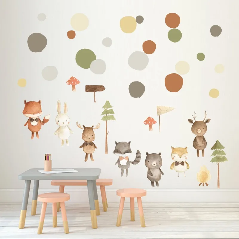 

Nordic Style Squirrel Rabbit Fox Circle Wall Stickers Funny Cartoon Animal Wall Decals for Kids Rooms Bedroom Home Decor JH2064
