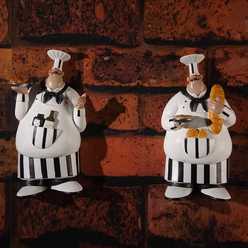 2 Pcs Set Resin Kitchen Chef Figurine Cake Bakery Wall Hanging