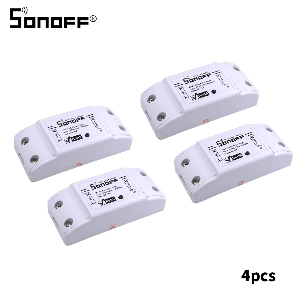 2/4/8/15 шт. Itead SONOFF Basic умный дом переключатель Wi-Fi DIY таймер Беспроводной триггерный релейный модуль 10A 220V светильник Управление для Ewelink/Alexa - Комплект: 4pcs