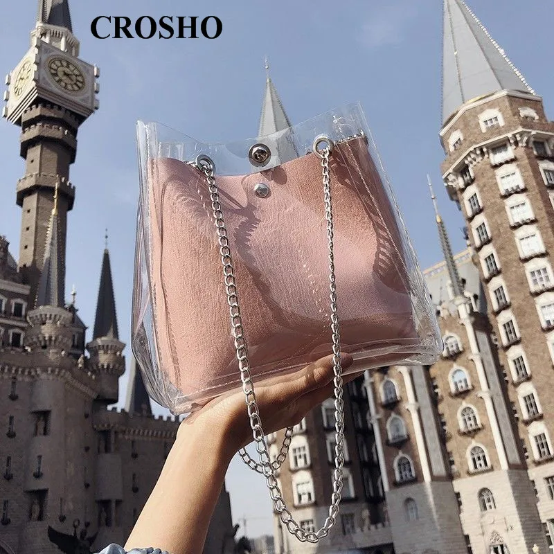 

CROSHO Summer female chain transparent jelly hand bill of lading shoulder crossbody bag Bucket Composite Bags