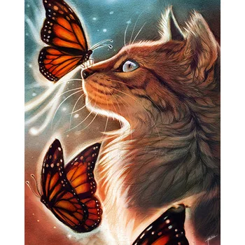 

Cat Play With Butterfly diamond embroidery diamond mosaic painting icon 5D diy cross stitch needlework gifts KBL
