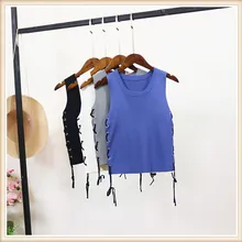 Вязаный укороченный топ со шнуровкой в Корейском стиле; Новинка года; летние свитера; Женский вязаный жилет с круглым вырезом; майка для девочек