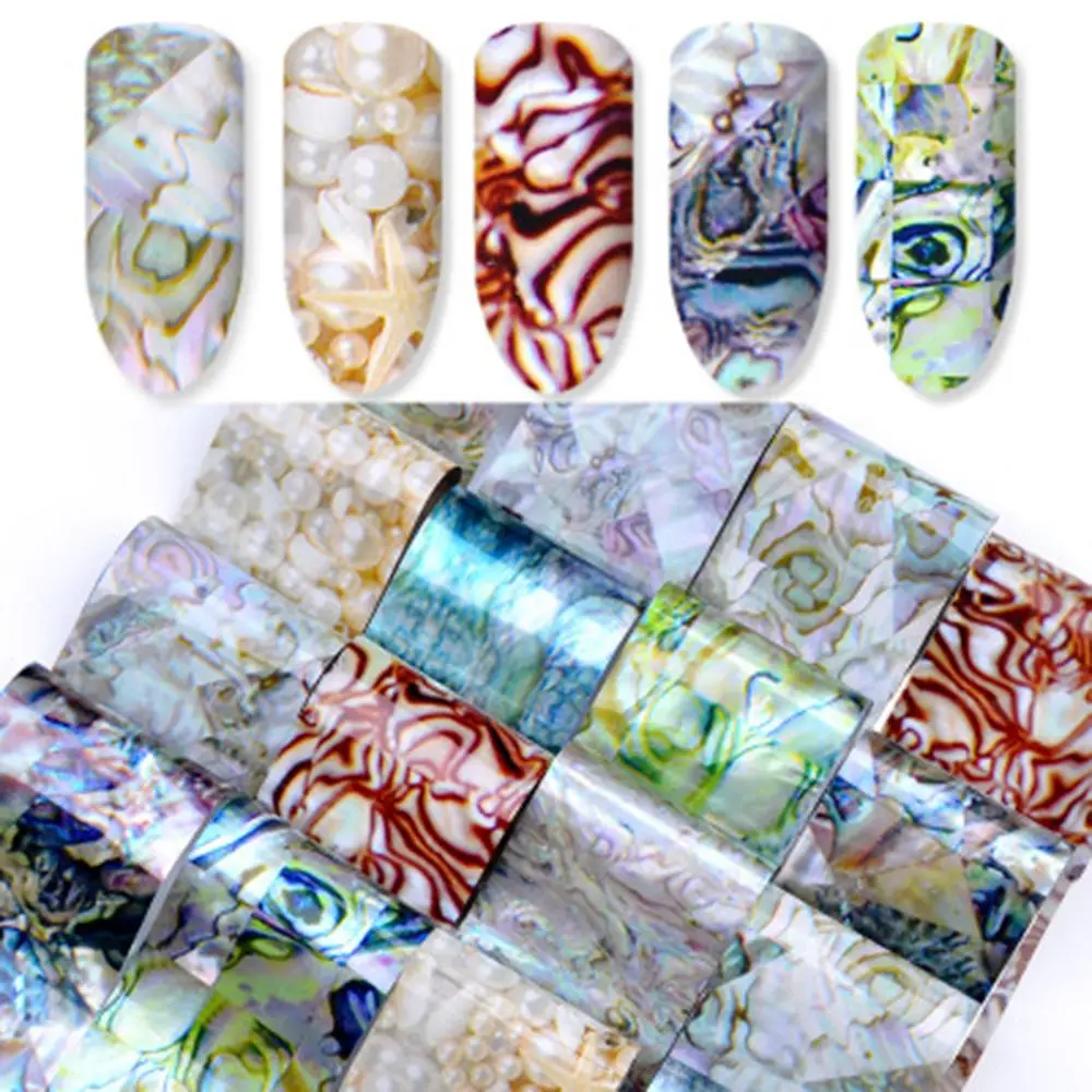 

16Pcs Shell Abalone Nail Art Sticker Gradient Mermaid Flakes Nail Foil Decal Decor