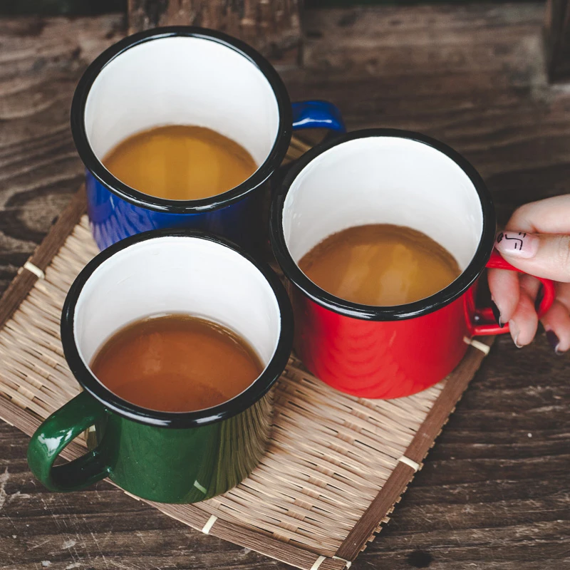 Кофейная чайная чашка ностальгическая креативная винтажная эмалированная посуда для напитков кофейные чашки чайная чашка с печатным покрытием живот молоко кружка для завтрака