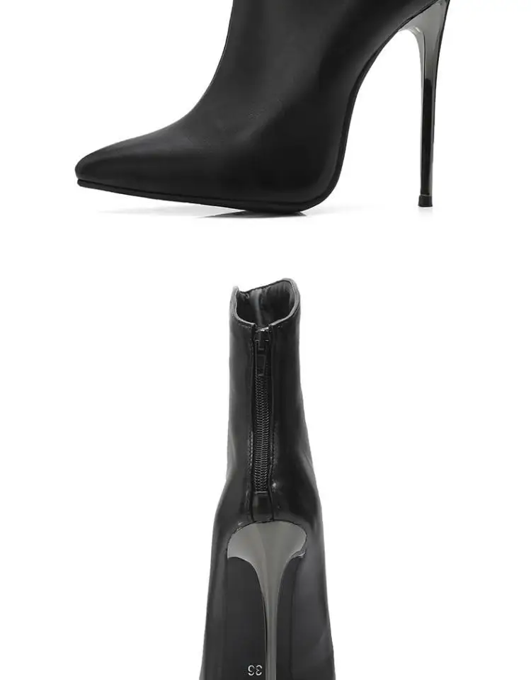 feminino preto sexy ponto toe tornozelo botas outono vestido sapatos